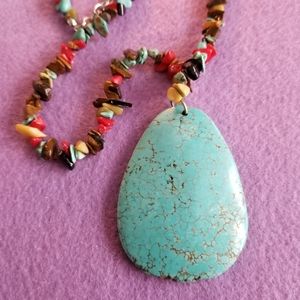 Southwestern style necklace turquoise blue stone beaded western multicolor